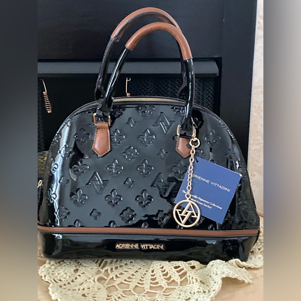 Adrienne Vittadini Black and Brown Embossed Satchel LARGE